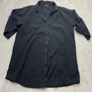 Madewell Black Crinkle Cotton Button Up Shirt Cover Up Mini Dress Size S